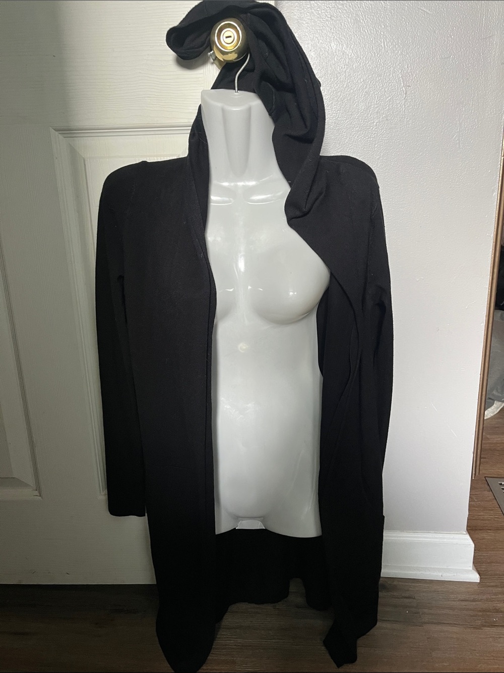 Cyrus Black Open-Front Hooded Cardigan